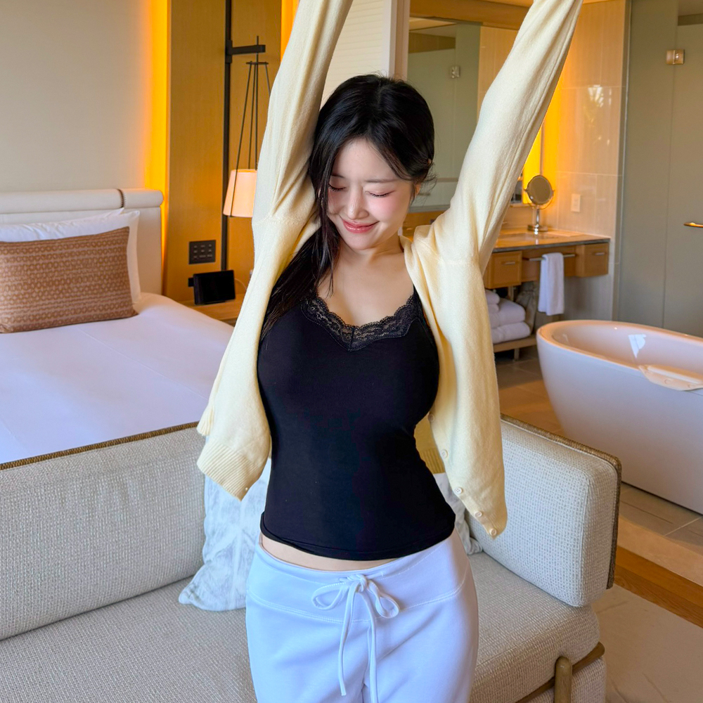 [N배송] 크라시앙 러블리 레이스 캡내장 나시탑 섹시 레이어드 민소매 여자 나시 단품 - 상세 이미지 5
