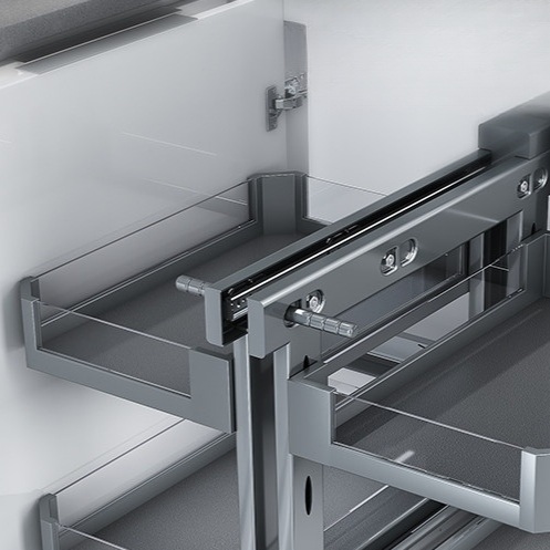 하부장 슬라이딩수납함 그릇 냄비 양념장 정리 코너 대용량 2단 인출식 스윙형 스틸 - 상세 이미지 4