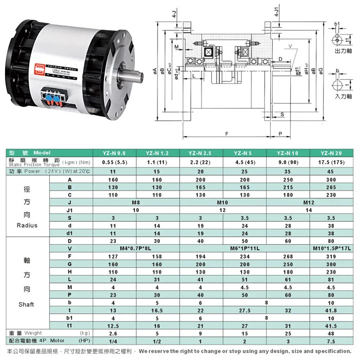 이플랜지 전자기 클러치 브레이크 조합 DC 24V 모터 Zhang Ming 플랜지 YZ-N-1.2
