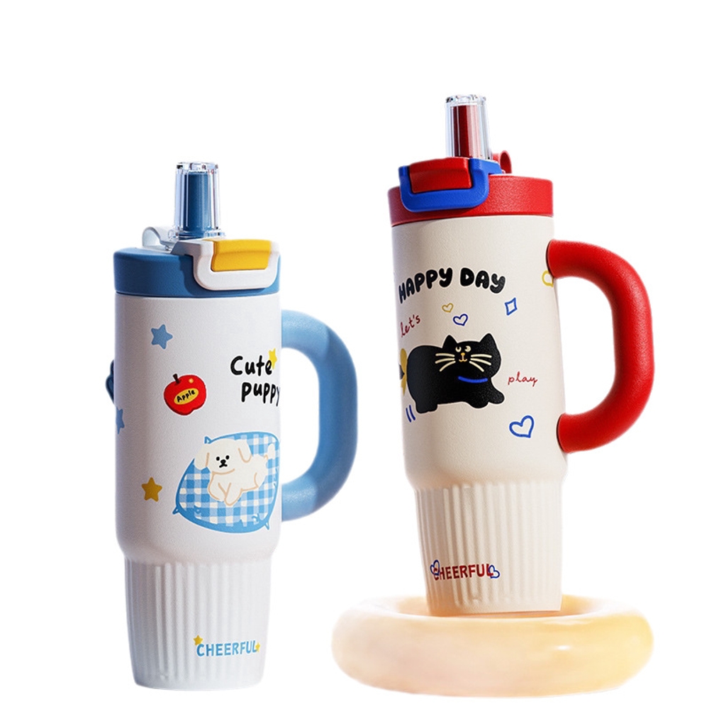 파스텔 텀블러 빨대 보온병 800ml 316 스텐 대용량 손잡이 데일리 레드 800ml - 상세 이미지 5