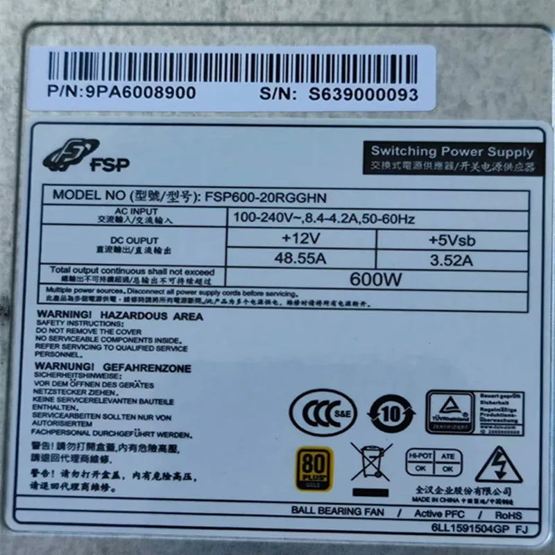 FSP 600W FSP600-20RGGHN FSP600-50RGVHN거새 원본 전원공급장치는 새 처럼 작동