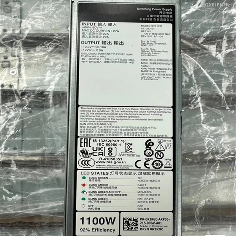 DELL DC 1100W A1100D-S1 K3KGC 0K3KGC 700-014812-0000 071TXD 71TXD 새 원본 전원공급장치
