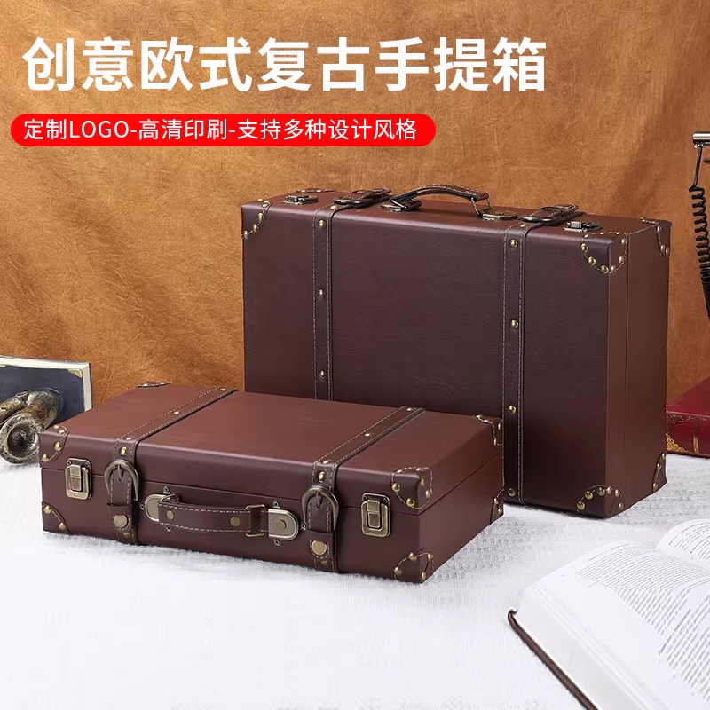 빈티지 트렁크 서류 여행가방 보관함 복고 케이스 그레이브라운 소형 이미지 6