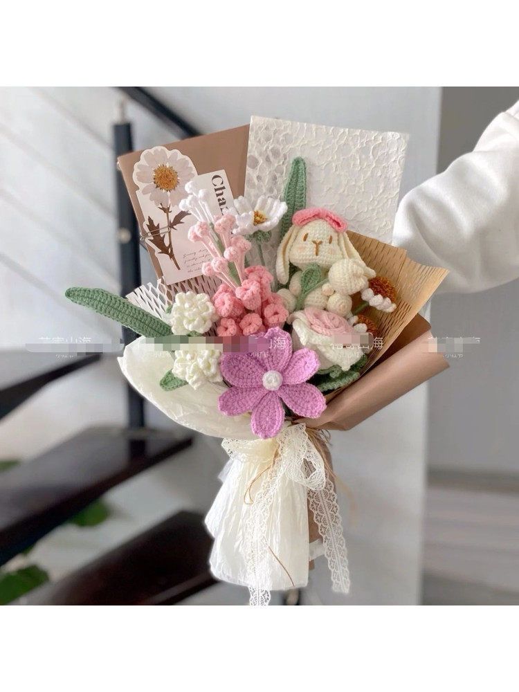 뜨개 꽃다발 뜨개질 가짜 꽃 수제 니트 부케 장식 선물 A - 상세 이미지 2