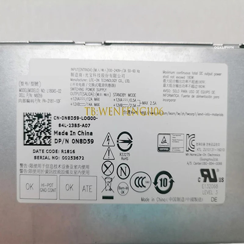 DELL 3040 5040 7040 3650 3670 6Pin 180W N8D59 0N8D59 L180AS-02 PA-2181-1DF 새 전원공급장치