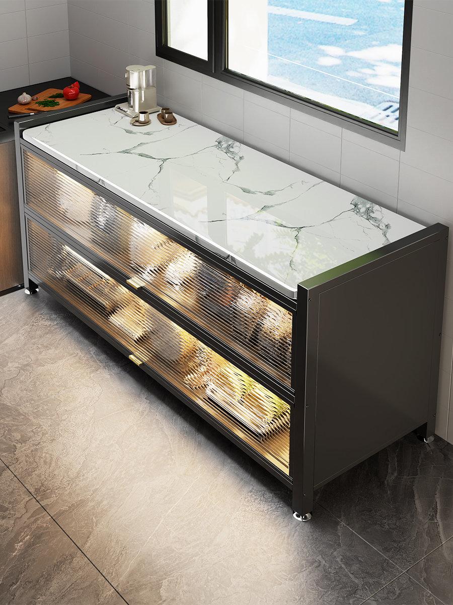 이동식조리대 홈바 주방보조조리대 3칸 수납장 아일랜드 3칸 라이트럭셔리그레이 60 32 80cm B - 상품 이미지