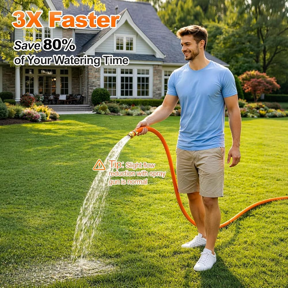 SPECILITE 1 정원용 수도 호스 100피트, 3배 빠른 유량 및 시간 절약, 킨클리스 상업용 하이브리드 고무 호스, 풀 배수, 관개, 농업을 위한 3/4인치 황동 피팅으로 - 상세 이미지 3