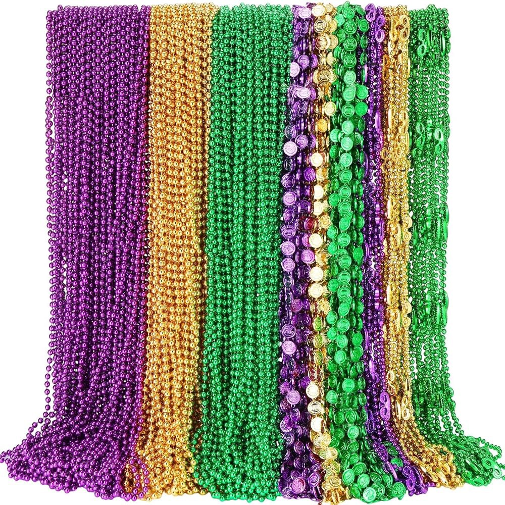 Quelay 360pcs Mardi Gras 비즈 목걸이 컬러풀 메탈릭 벌크 카니발 파티, 성 패트릭 데이 축하 테마 파티 선호 - 상품 이미지