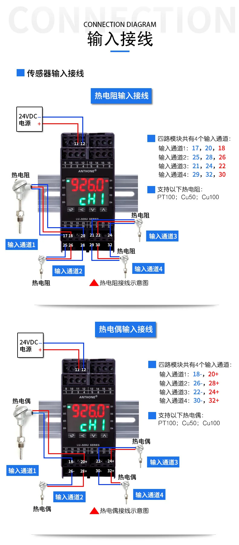 온도 제어 모듈 4개PID Modbus RS485 PLC 다채널 수집