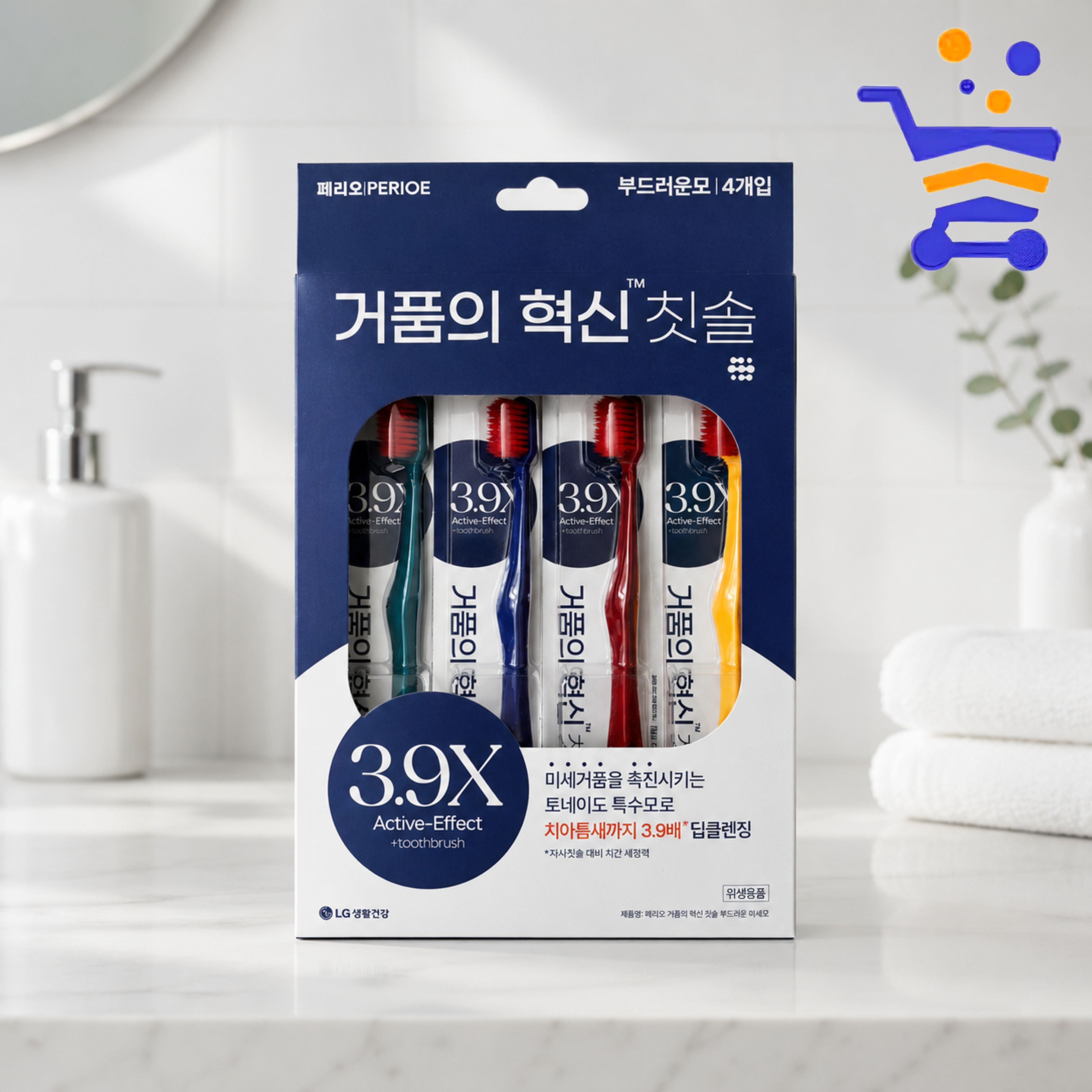 페리오 거품의 혁신 칫솔 부드러운 미세모 4개입 - 상품 이미지