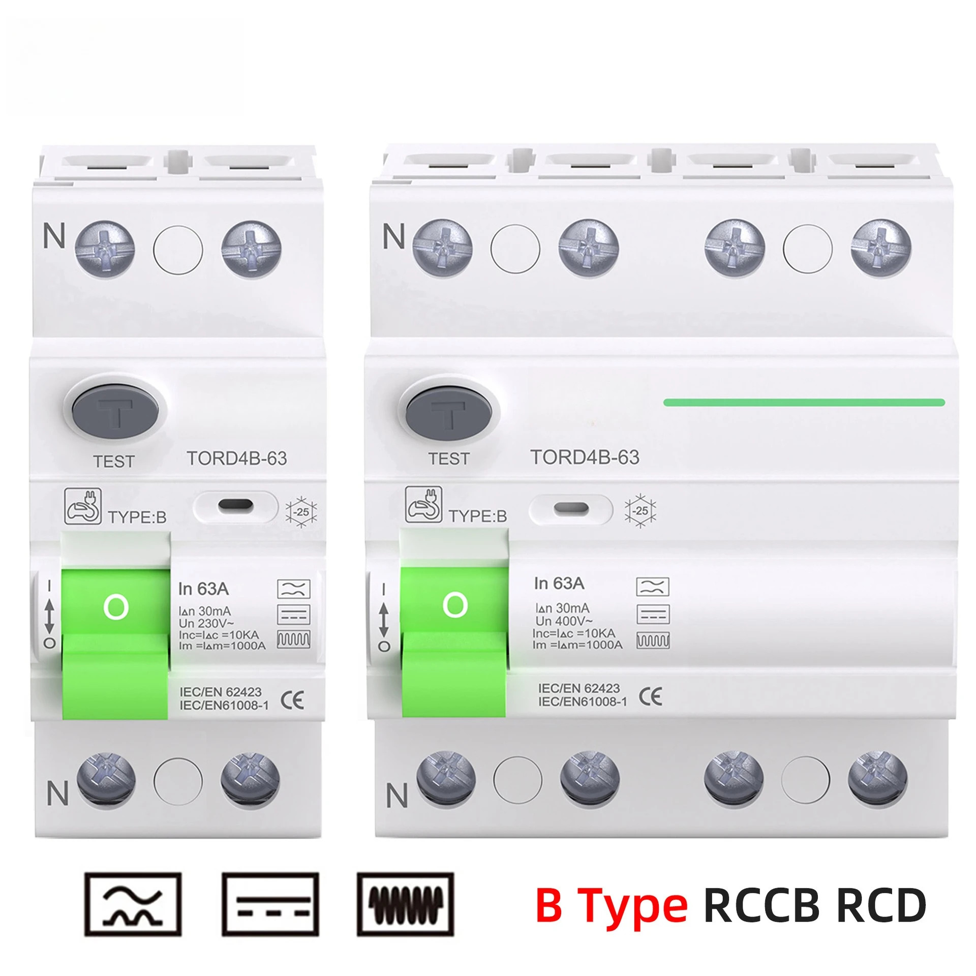 B형 누설 회로차단기 보호 장치 2P4P63A는 광전지 충전 파일 RCCB DC EV