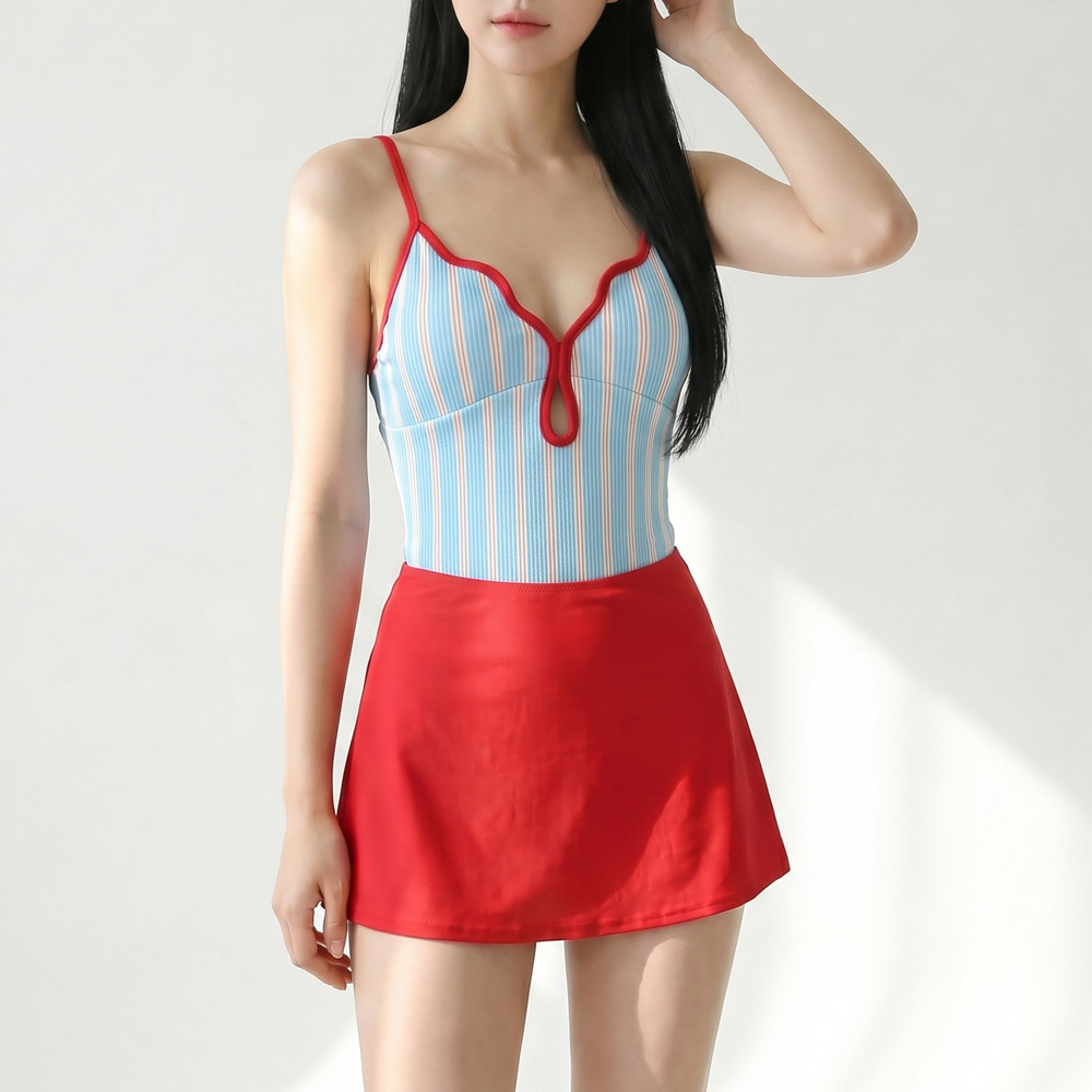 피크닉 체크 스커트 체형커버 수영복 모노키니 2pcs 세트 ( 3 color ) - 상품 이미지