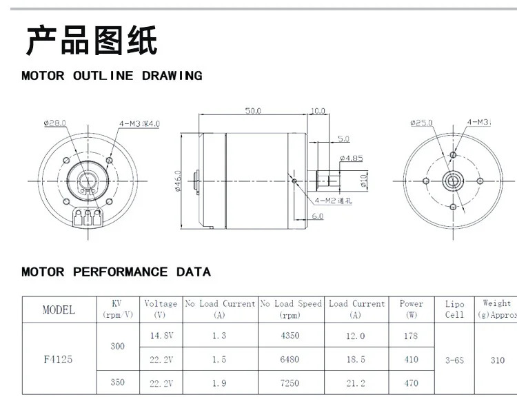 F4125 DC 서핑 보드 방수 모터 수푸셔 모델 소형 300kv