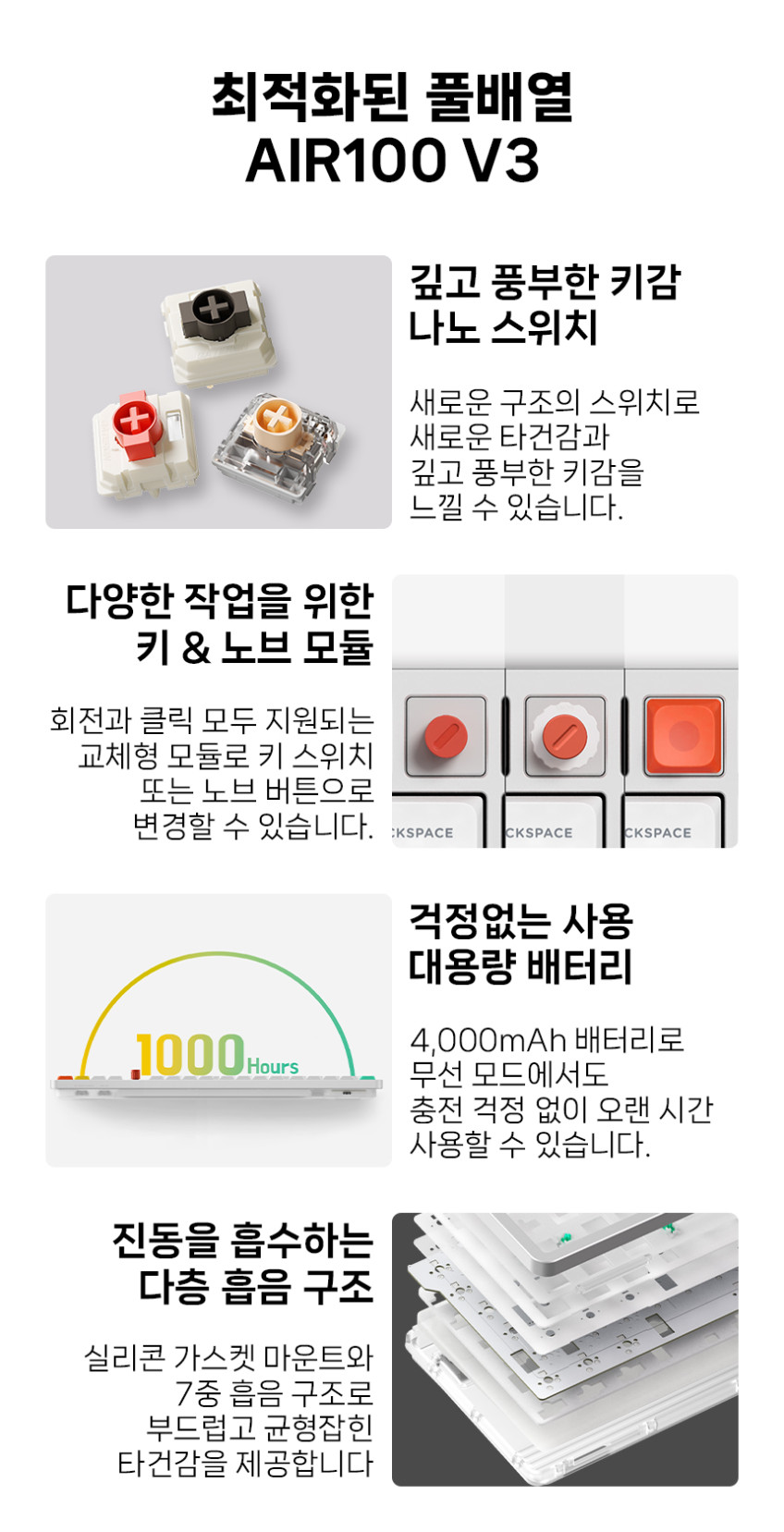 NUPHY AIR100 V3 기계식키보드 로우 프로파일 풀배열 노바 화이트, 나노 저소음 블러시축 판매처 상세 정보 이미지 3
