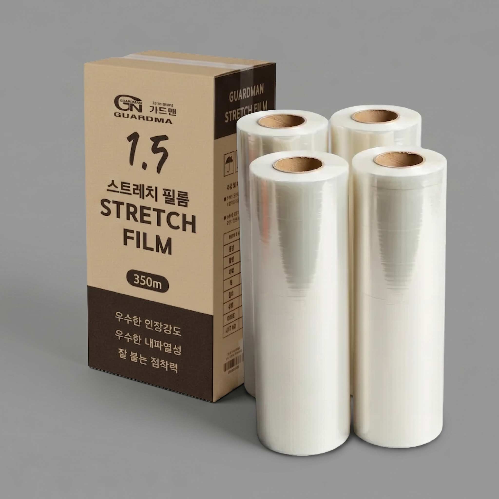 가드맨 스트레치필름 포장랩 공업용랩 15mic x 500mm x 350m 4롤 - 상품 이미지