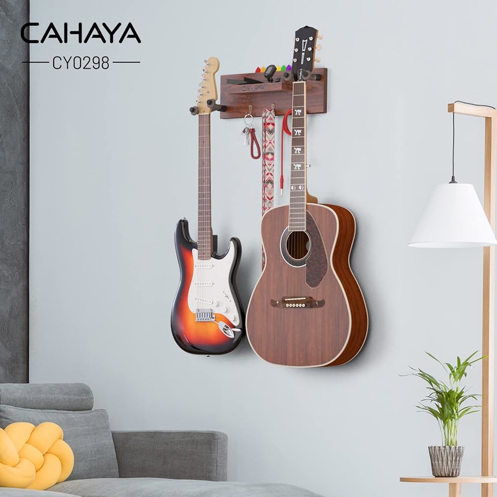 CAHAYA 기타 벽걸이, 선반 및 픽 홀더 회전식 고무 후크 포함 어쿠스틱 일렉트릭 베이스 바이올린 밴조 만돌린 우쿨렐레 CY0298 2대 사용 - 상세 이미지 2