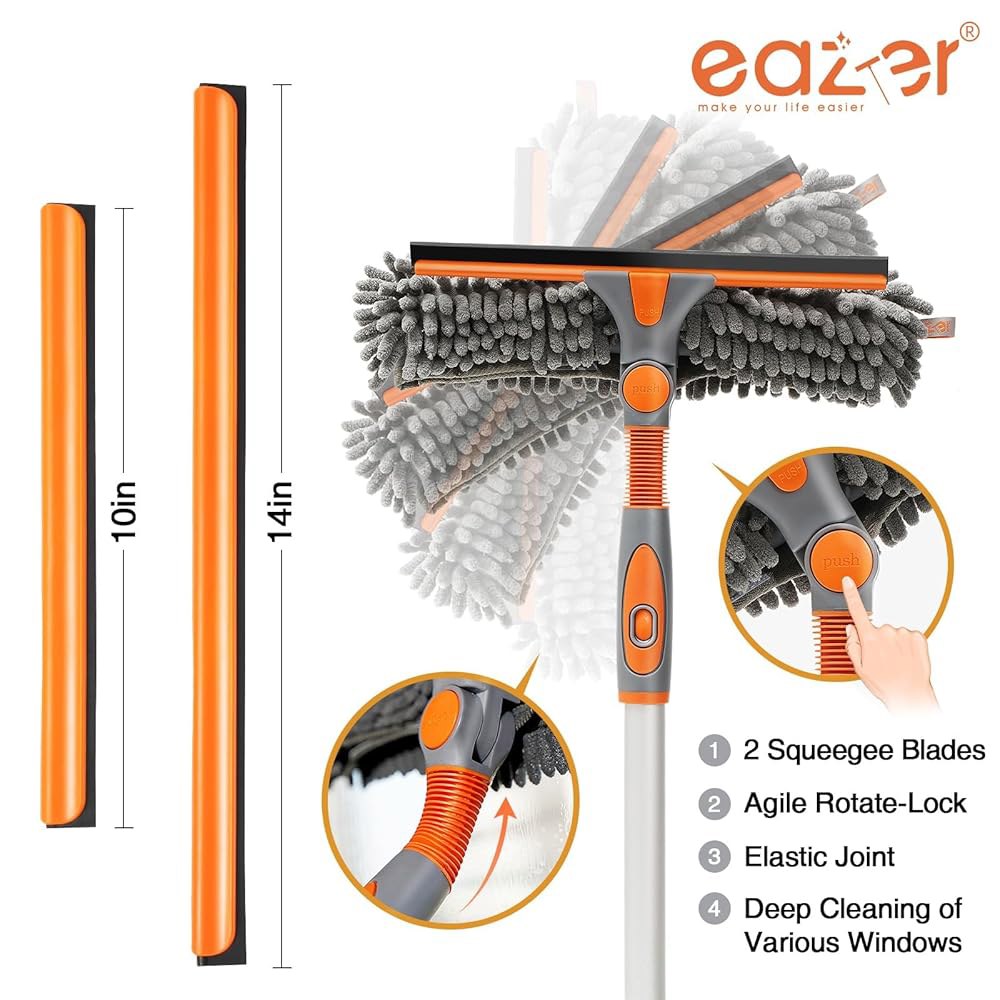 Eazer 65인치 스퀴지 창문 클리너 2 in 1 회전식 키트, 실내/외 및 자동차 유리를 위한 구부릴 수 있는 헤드가 세척 장비 - EAW01 Pro 64in - 상세 이미지 3