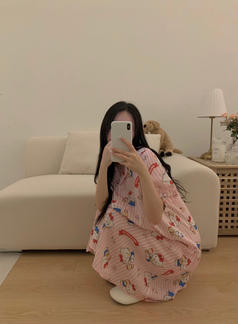 헬로키티 반팔 잠옷 여름 빅사이즈 원피스 파자마세트 이미지 3