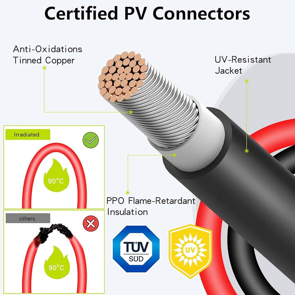 JXMXRPV 태양광 케이블 연장 20피트 10AWG, 공구가 필요 없는 커넥터가 있는 와이어, 방수 패널 6mm , 가정용 보트 RV 패널용 PV 10게이지(20피트) 6.6FT - 상세 이미지 3