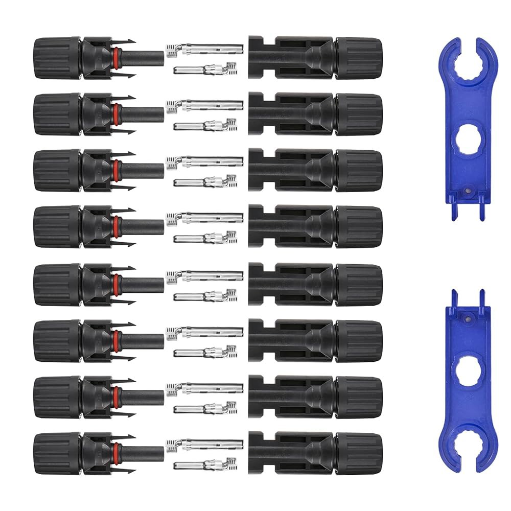 Ussnsny 16 PCS 태양광 패널 커넥터, 남녀 IP67 방수 1000V 30A 케이블 커넥터(8쌍), 스패너 10AWG 2개 포함 8 Pairs - 상품 이미지