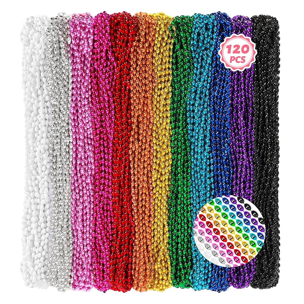 허스킨 120Pcs 마디 그라 비즈 목걸이, 12가지 색상 타원형 구슬 33인치 의상, 액세서리, 퍼레이드 용품 카니발 테마 파티 장식 결혼식 생일 12 Colors - 상품 이미지
