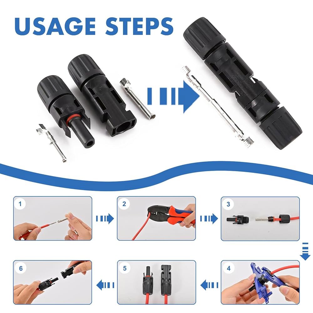 Ussnsny 16 PCS 태양광 패널 커넥터, 남녀 IP67 방수 1000V 30A 케이블 커넥터(8쌍), 스패너 10AWG 2개 포함 8 Pairs - 상세 이미지 3