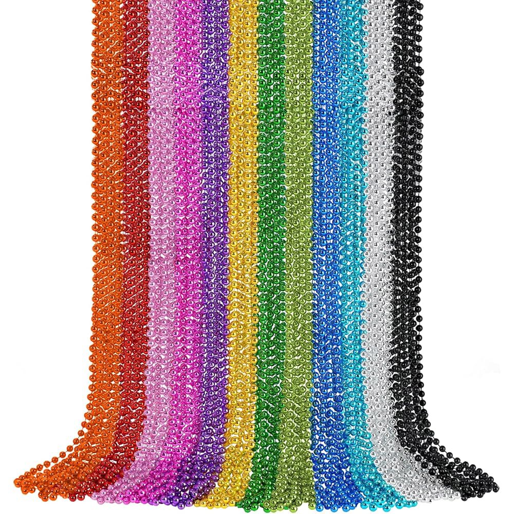 샤오킨린 24개의 PCS 마디 그라 비즈 목걸이, 12가지 색상 33인치 6mm 메탈릭 목걸이 벌크 파티 그라, 크리스마스, 카니발 선호도 Patriotic - 상품 이미지