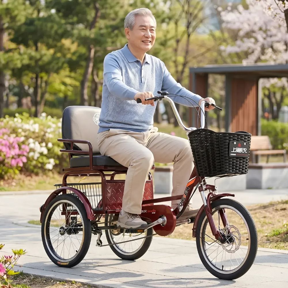 라스런턴 세발 자전거 성인용 접이식 짐칸 바구니 삼륜 편안한 주행 효도 선물 - 상세 이미지 2