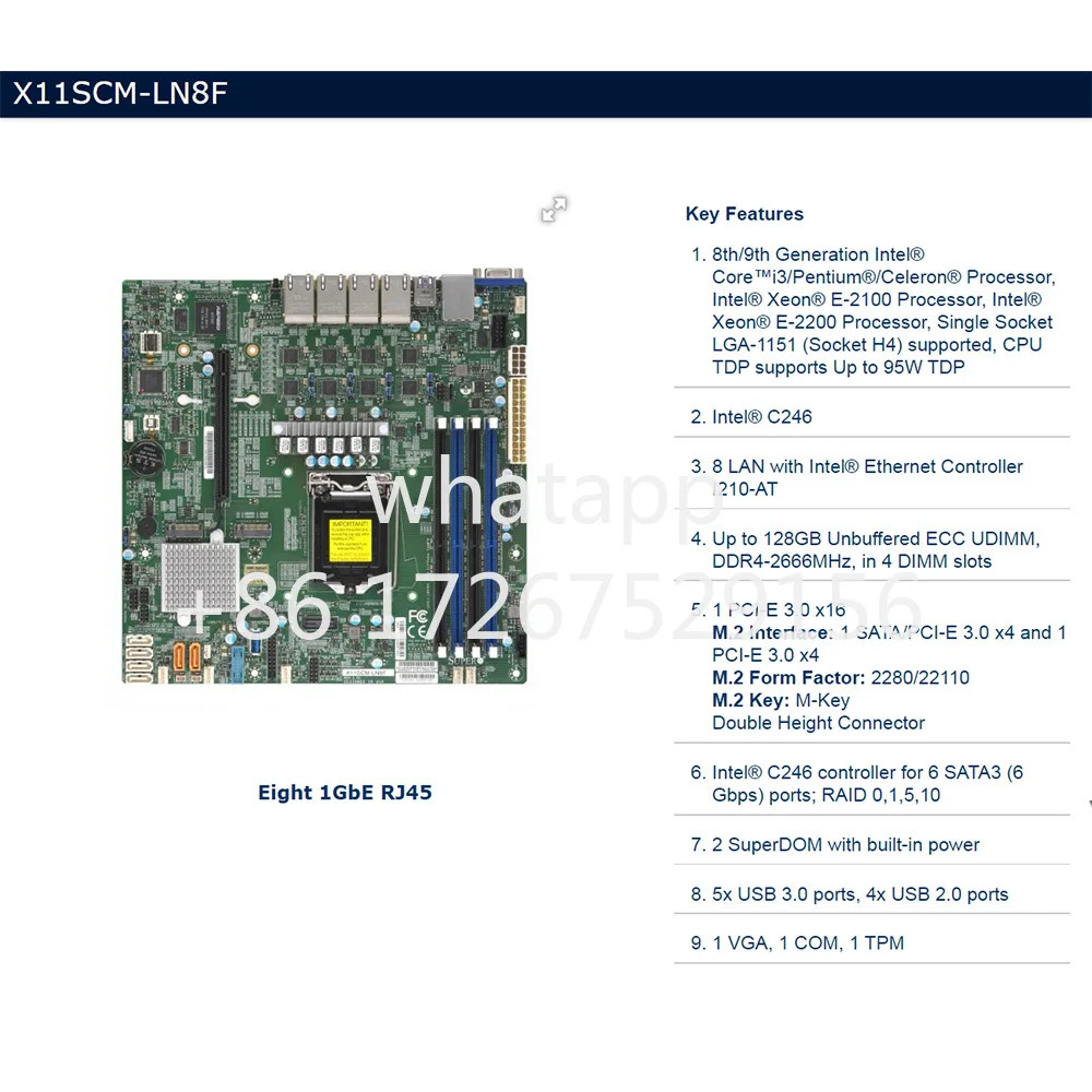 Supermicro X11SCM-LN8F micro 마더보드 intel호환 C246 LGA-1151 DDR4 지원 8/대 코어 i3 E-2100 E-2200