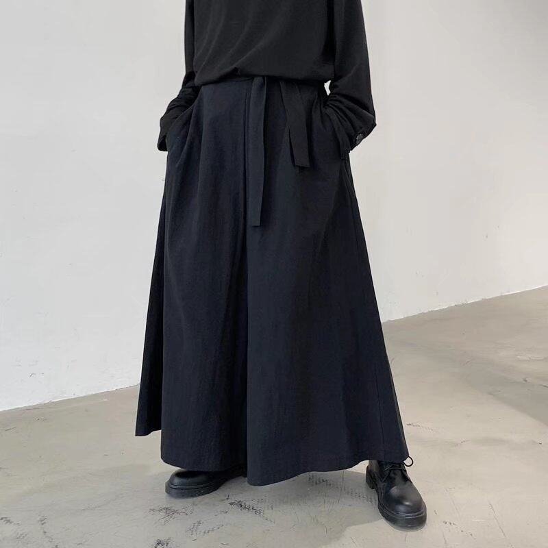 캐주얼 기모노 와이드 남성 하카마 와이드팬츠 루즈핏 오버핏 허리끈 찰랑거리는 데일리룩 - 상세 이미지 2