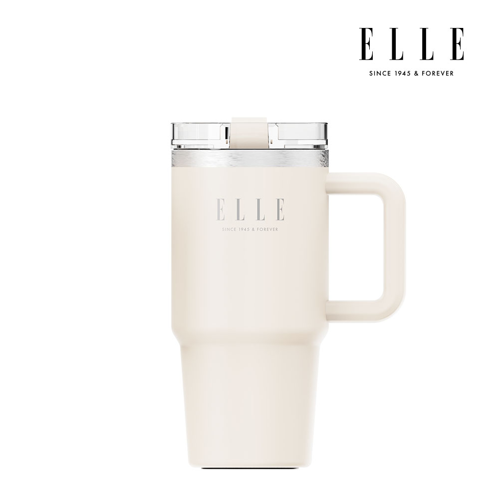 엘르 시그니처 퓨어 텀블러 대용량 차량용 스텐 빨대 손잡이 600ml, 실크크림, 1개 - 상품 이미지