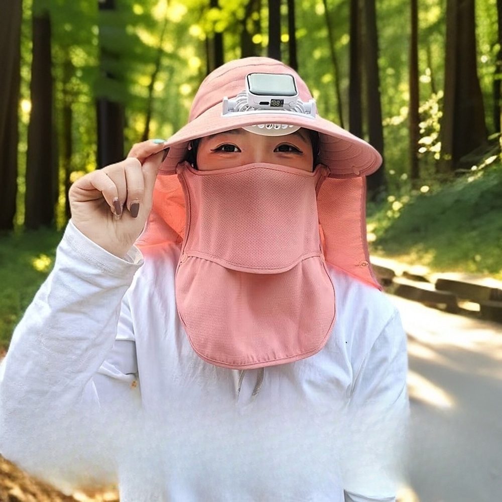여성 선풍기 모자 시원한 자외선 차단 썬캡 통풍 넓은 챙 탈부착 안면 넥가드 밭일 농사용 - 상세 이미지 2