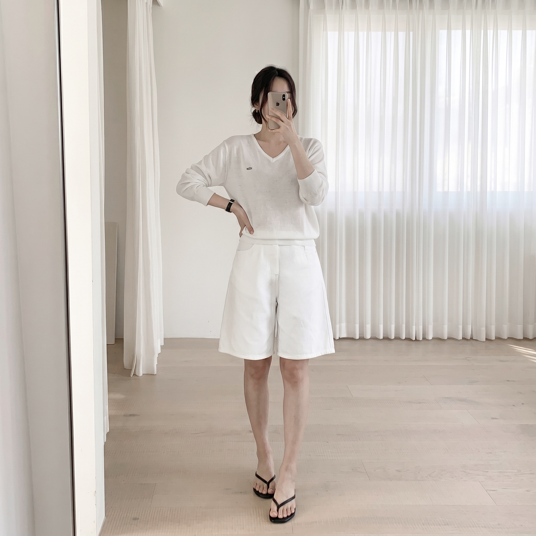 흰색반바지 여성버뮤다팬츠 여자버뮤다팬츠 흰바지 - 상세 이미지 3