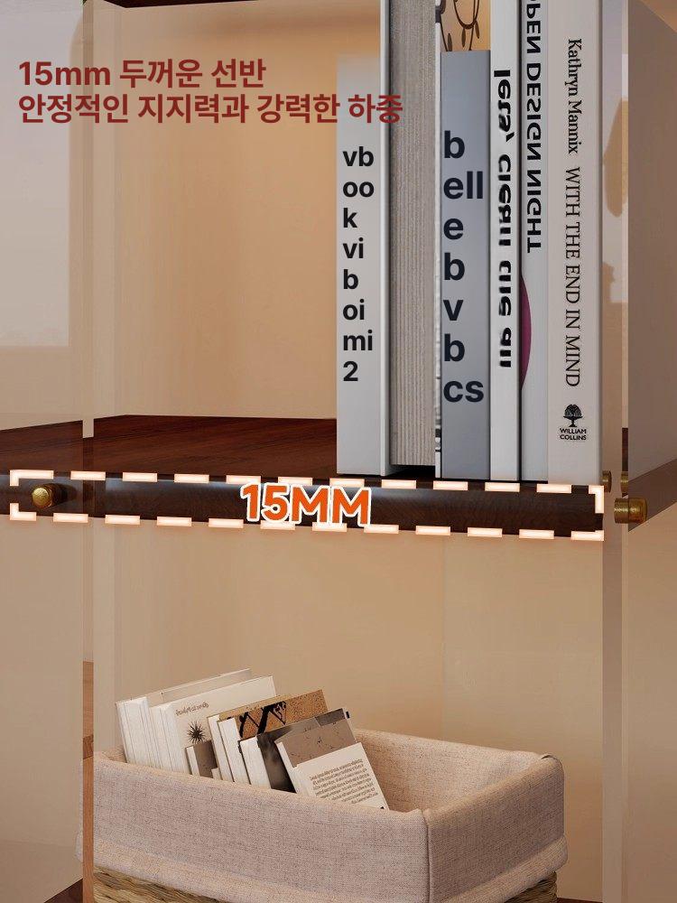 아크릴 회전 책장 선반 책꽂이 틈새 철제 수납 이동식 물결무늬 36x36 3단 내추럴 우드 - 상세 이미지 4