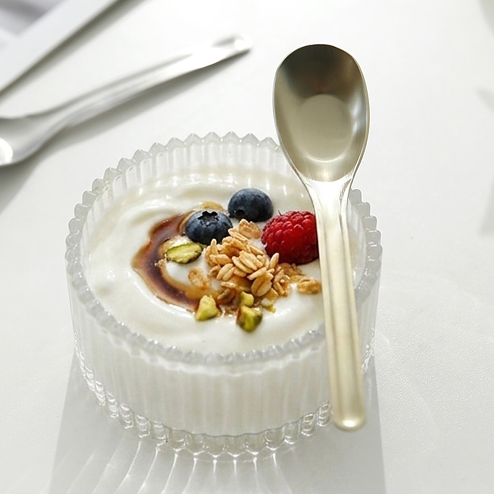 스텐 빙수스푼 요거트 아이스크림 화채 팥빙수 디저트 우동 국물 마라탕 S(소형), 골드 티타늄 숟가락 - 상품 이미지
