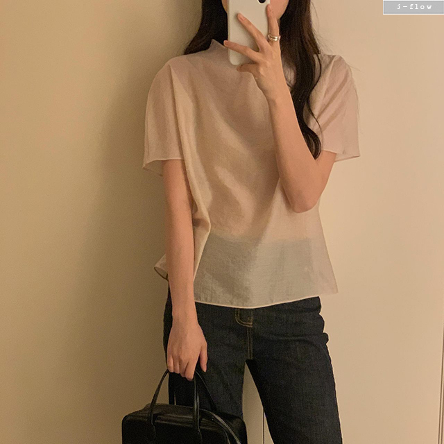 아오로 반목 드레이프 루즈핏 오간자 블라우스 3col 봄 여름 시스루 반팔 이너 제이플로우 - 상세 이미지 3