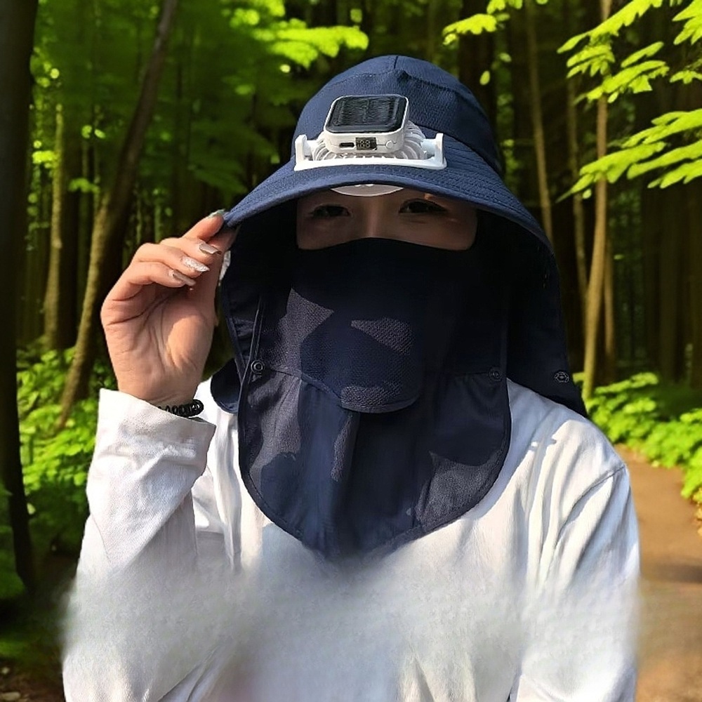 여성 선풍기 모자 시원한 자외선 차단 썬캡 통풍 넓은 챙 탈부착 안면 넥가드 밭일 농사용 - 상세 이미지 3