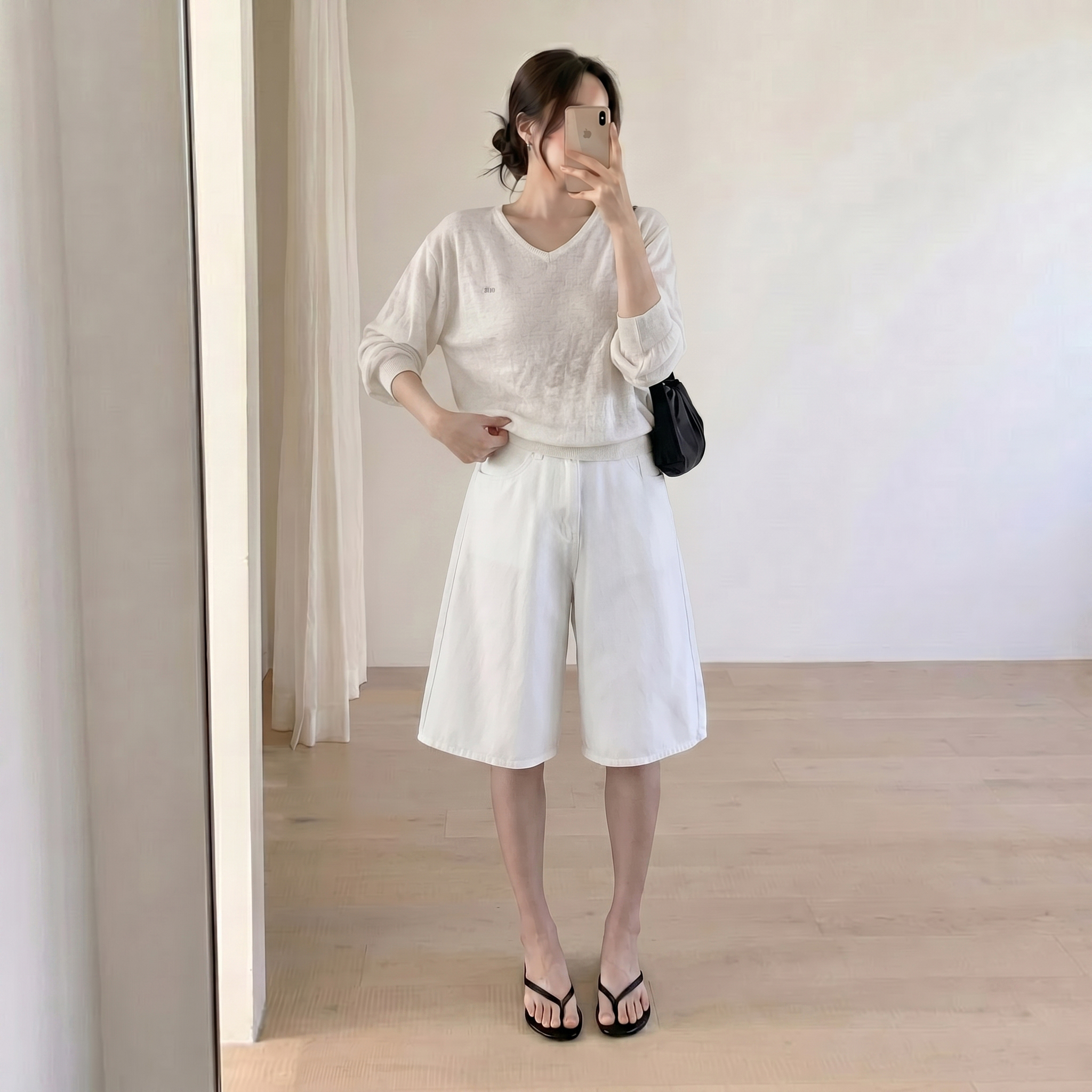여성버뮤다팬츠 여자버뮤다팬츠 7부바지 흰색반바지 이미지 7