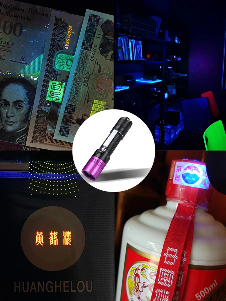 특수 365 UV 손전등 식별 옥 골동품 지폐 확보라색 빛 감지 펜 목재 램프