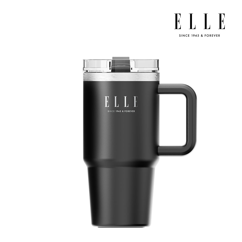 엘르 시그니처 퓨어 텀블러 대용량 차량용 스텐 빨대 손잡이 600ml, 미드나잇블랙, 1개 - 상품 이미지