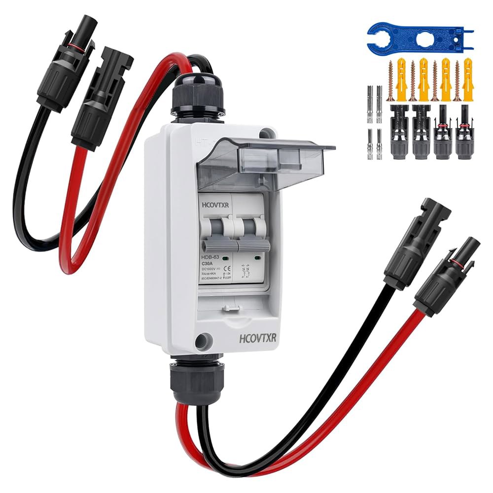 HCOVTXR 태양광 패널 연결 해제 스위치 30A 1000V DC PV 스위치, 가정용 배터리 시스템용 IP65 실외 회로 차단기(30A 1000V) 30Amp 550VDC - 상품 이미지