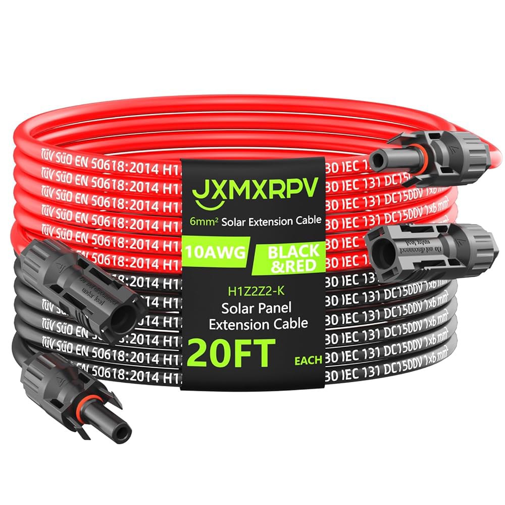JXMXRPV 태양광 케이블 연장 20피트 10AWG, 공구가 필요 없는 커넥터가 있는 와이어, 방수 패널 6mm , 가정용 보트 RV 패널용 PV 10게이지(20피트) 6.6FT - 상품 이미지
