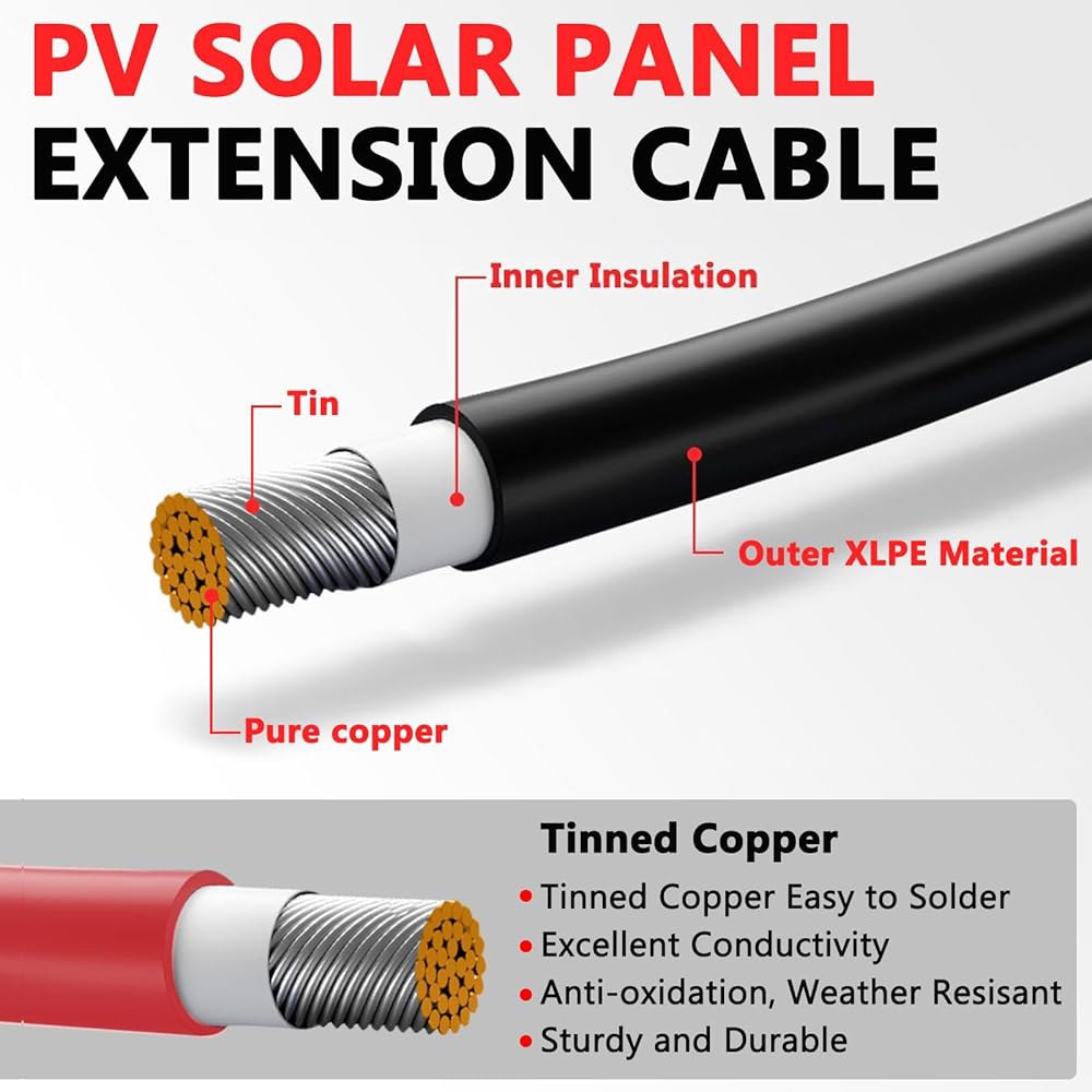 밴던 2x30피트 태양광 패널 연장 케이블 - 10AWG 케이블, RV, 시스템용 암수 방수 커넥터 포함 10 Feet 10awg - 상세 이미지 2