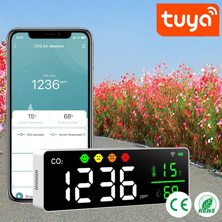 지능형 CO2 감지기 실내 연결 자동 제어 프로 센서 온도 습도 3-in-1