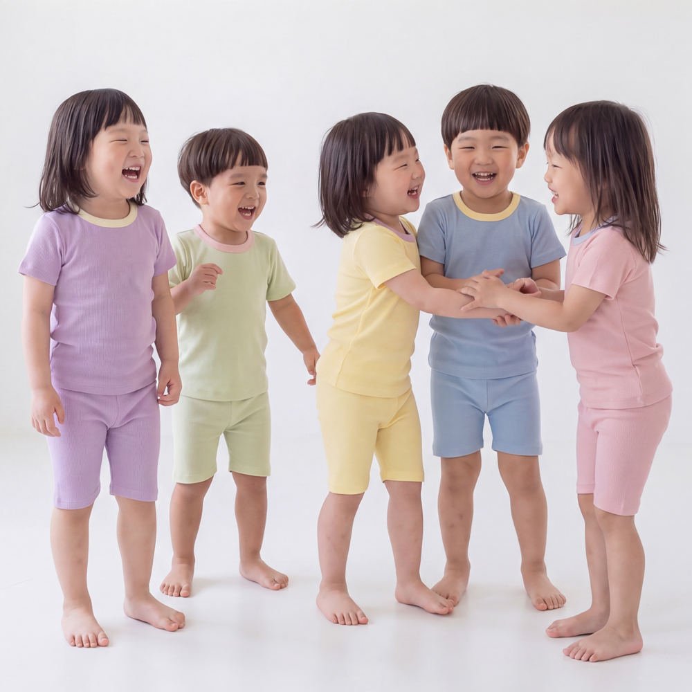 5+1 아기 실내복 여름 모달 5부 유아 주니어 아동 내의 내복 세트 - 상품 이미지