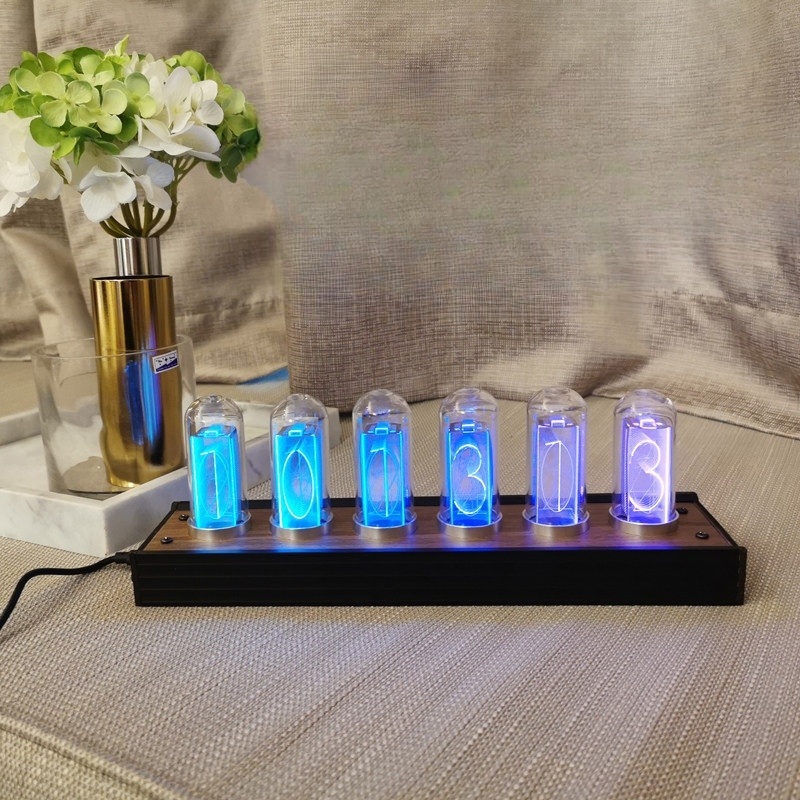 닉시관시계 LED 빈티지 글로우 램프 우드 메탈 IPS 디지털 탁상 무드등 USB 시계 - 상세 이미지 2