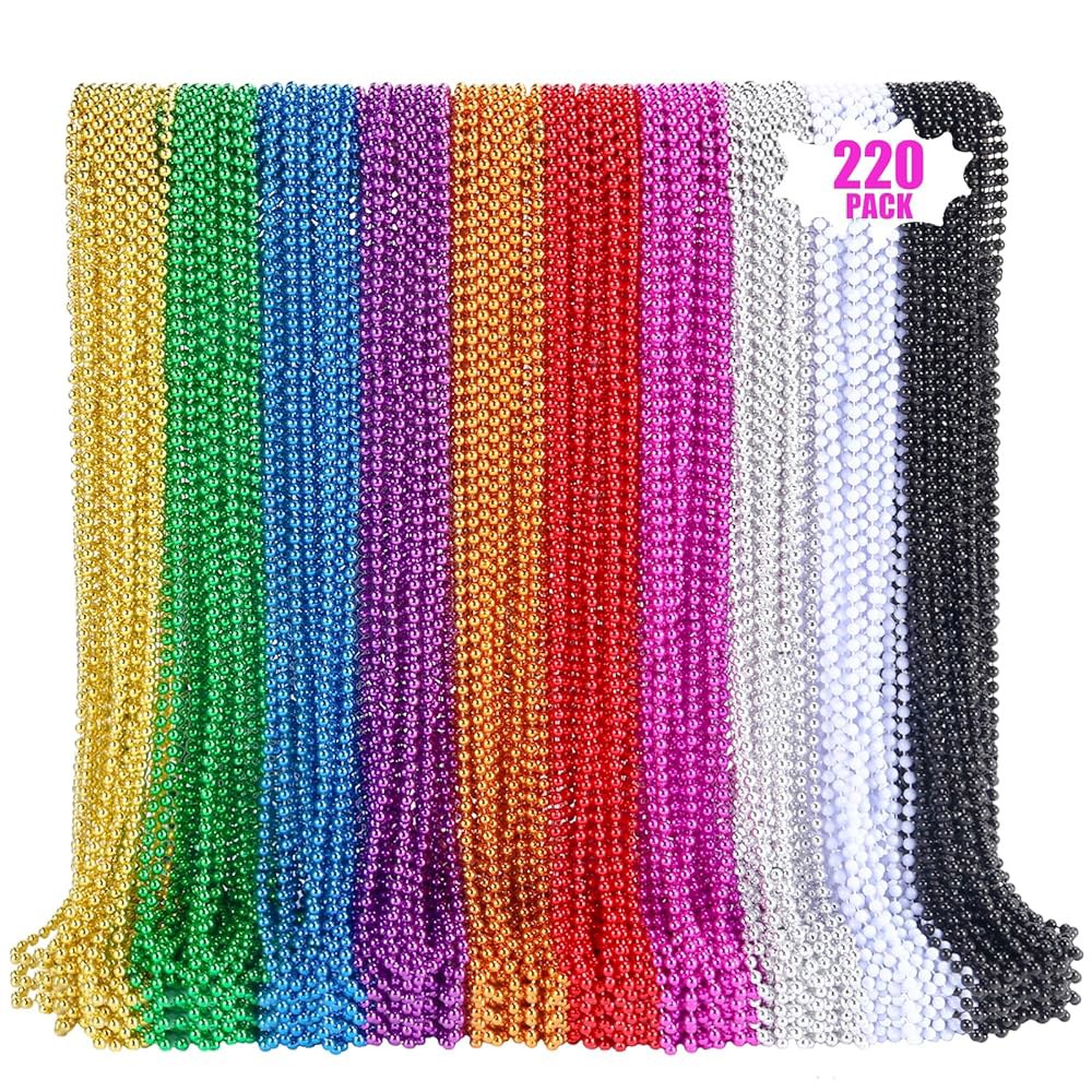 린시론 220 PCS 컬러풀 비즈 목걸이, 33 인치 마디 그라 크리스마스 비즈, 퍼레이드용 벌크 메탈릭 파티 성 패트릭스 데이, 결혼식, 생일, 해적 파티, 카니발 혜택 - 상품 이미지