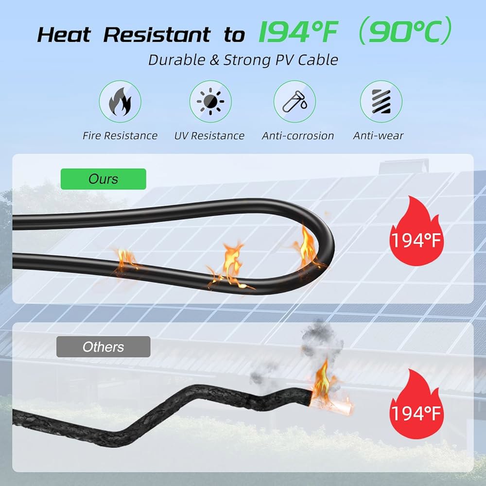 30피트 10AWG 태양광 패널 연장 케이블, 베테리아 파워 6mm 케이블 와이어(RV, 시스템용 암수 방수 커넥터 포함) 12AWG 10FT - 상세 이미지 2