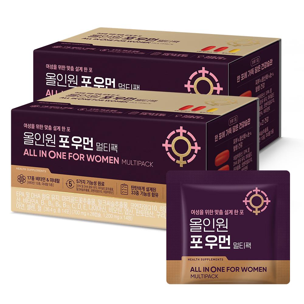 웰라이프 올인원 포 우먼 멀티팩 14포, 2개 — 웰라이프 올인원 포 우먼 멀티팩, 하루 1포로 꽉 채워지는 건강?