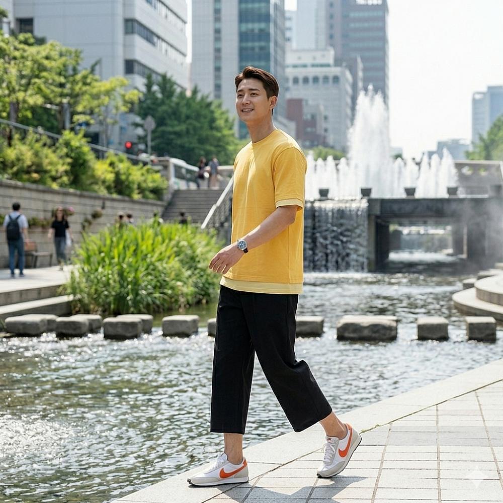 남자 여름 7부 바지 아이스 냉감 소재 헬스 운동용 조거 팬츠 - 상품 이미지